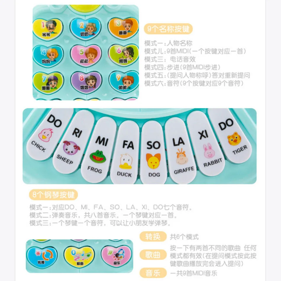 

3399 Children Multi-functional Electronic Keyboard Music Microphone Mouthpiece Phone Learning Story Machine Baby Early Childhood