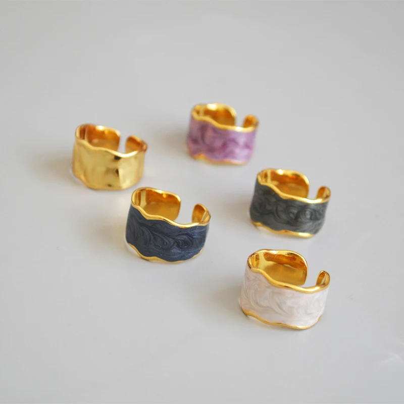 

Timeless Wonder Glam Enamel Irregular Geo Open Rings Women Jewelry Punk Gothic Ins Designer Top Lucite Japan Cute Mix Color 7272