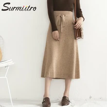 Женская юбка-миди с трикотажным поясом SURMIITRO, черного сине-белого цвета плиссированная юбка с завышенной талией в корейском стиле для женщин осень зима