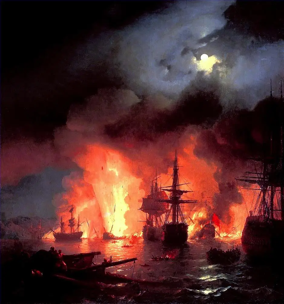 

Hand Painted Art Paintings by College Teachers - battle of cesme at night Ivan Aivazovsky Russian - Oil Painting on Canvas