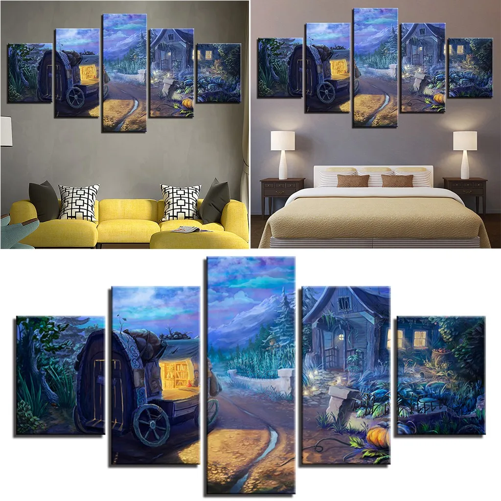 Paintings HD Abstract Canvas For Living Room Wall Art Poster 5 Pieces Retro World Map Decoration Pictures Modular Frame PENGDA | Дом и сад