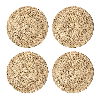 

4 Pcs Set Kitchen Gadget Tools Straw Braid Heat Resistant Eco-friendly Placemats Grass Cushion Round Cup Mat Table Woven