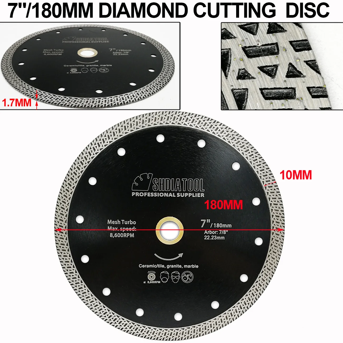 SHDIATOOL 2pcs Dia 180mm/7" Hot-pressed Sintered Diamond Cutting Disc Mesh Turbo Diamond Saw Blade Granite Marble Tile Ceramic