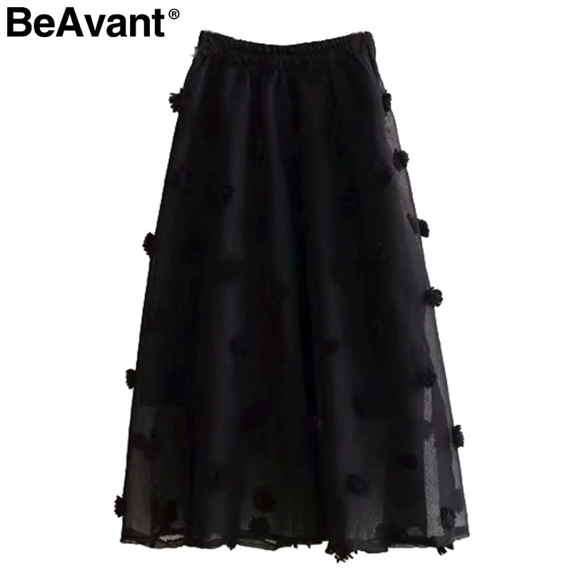 BeAvant А-силуэт шифоновая юбка с цветочной вышивкой Женская подкладка Высокая талия Женская Нижняя юбка осень зима Женская длинная юбка - Цвет: Черный