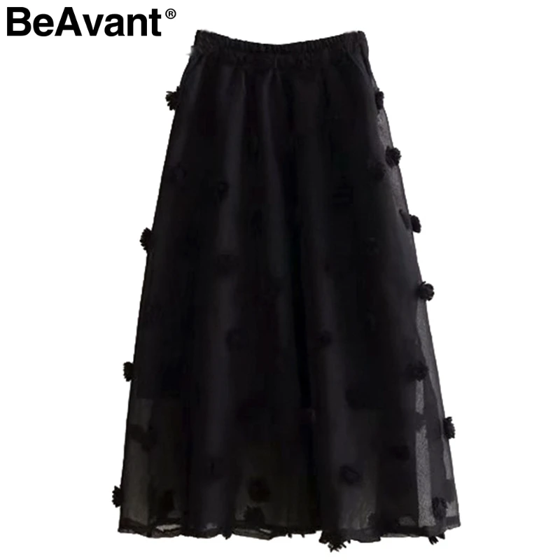 Черный BeAvant А-силуэт шифоновая юбка с цветочной вышивкой Женская подкладка Высокая талия Женская Нижняя юбка осень зима Женская длинная юбка - Цвет: Черный