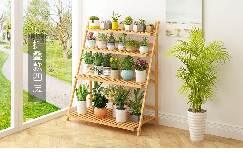 Household Balcony Room Built-in Rack Landing Type Solid Wood Multi-storey Flowerpot Frame