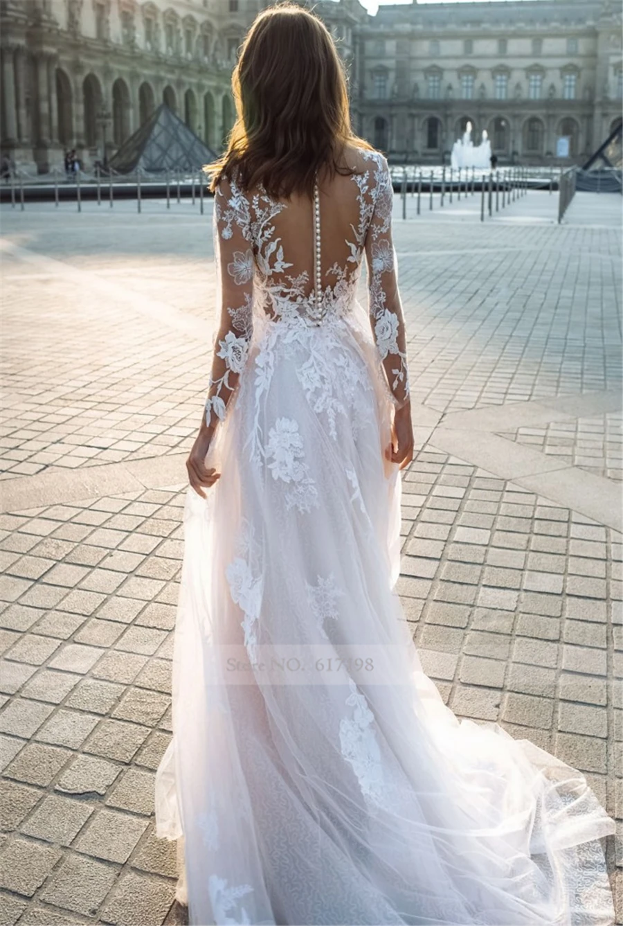 Forventning Opdagelse biograf Gorgeous Lace Applique See Through Blush Lace Long Sleeves Wedding Dress  With Crystals Sexy Bridal Gowns - Wedding Dresses - AliExpress