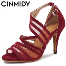 CINMIDY Silk Satin Latin Dance Shoes Tango Salsa Dance Shoes Women Indoor Dance Sneakers Women Girls Sandals Red Wedding Shoes