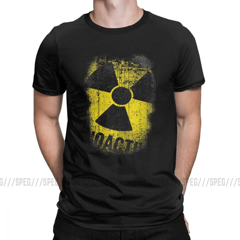Мужские футболки, новинка, хлопковая Футболка с радиоактивными принтами «Чернобыль», футболки для России, летняя одежда размера плюс - Цвет: Черный