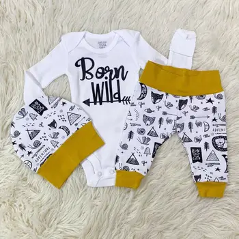 

CANIS Autumn Spring Newborn Baby Boy Clothes Long Sleeve Letter Printed Romper+Animal Print Pants Hat Outfit Set