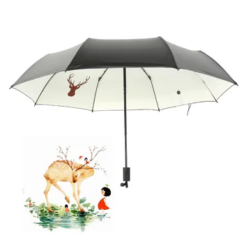 

Three folding black coating sunscreen UV protection sunny and rainy umbrella small fresh women windproof strong umbrella