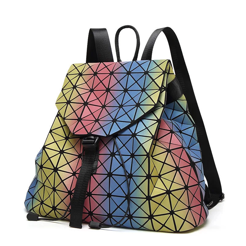 

2018 New Style Female Backpack Rainbow Geometry Rhombus Backpack Gradient Fashion Middle School Students School Bag Travel Bag W