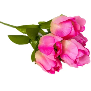 

Fake Tulip Bunch (6 heads/piece) SimulationTulips with Green Leaf for Wedding Home Showcase Decorative Artificial Flowers