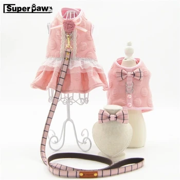 

Fashion Princess Style Dog Cat Harness Pet Dress Waistcoat Collar & Leash Set Pets Traction Clothes Winter Warm Dogs Pug AML15