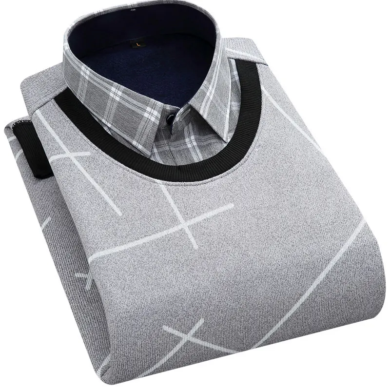 Модная зимняя мужская терморубашка с имитацией двух предметов трикотажная