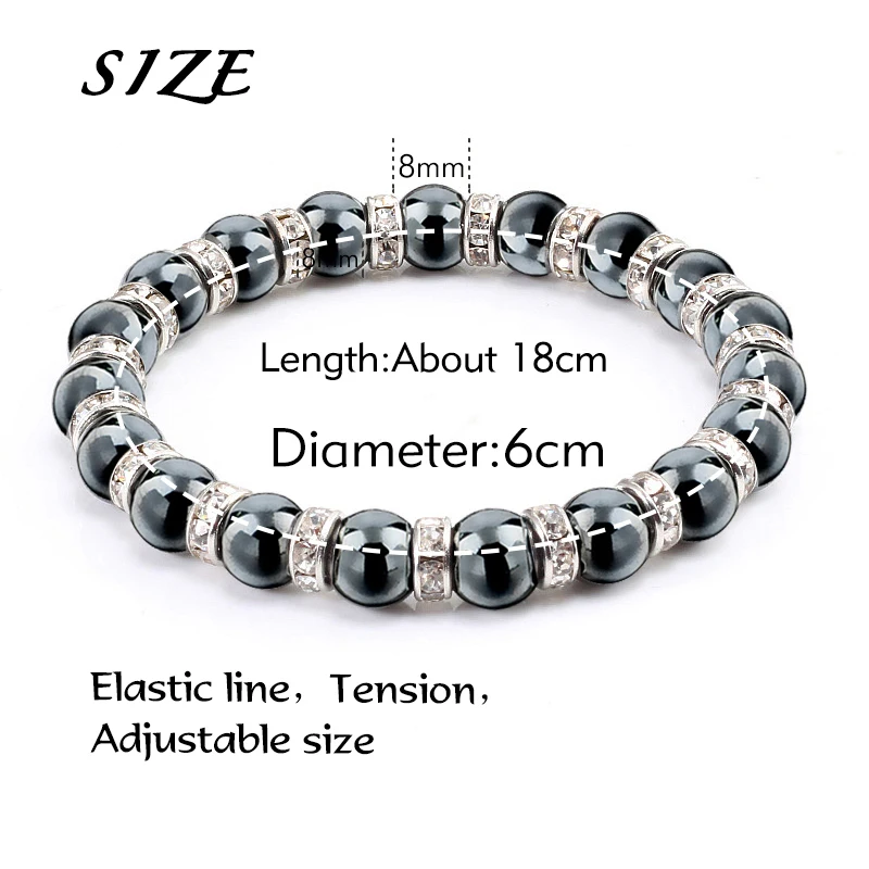 Natural Hematite Beads Bracelets Men No-Magnetic Health Protection Women Jewelry Charm Crystal Stone Stretch Bracelet & Bangle - Image 5