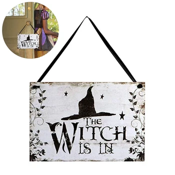 

Halloween Prop Hanging Welcome Sign The Witch Is In Wooden Board For Home Door Window Wall Decoration