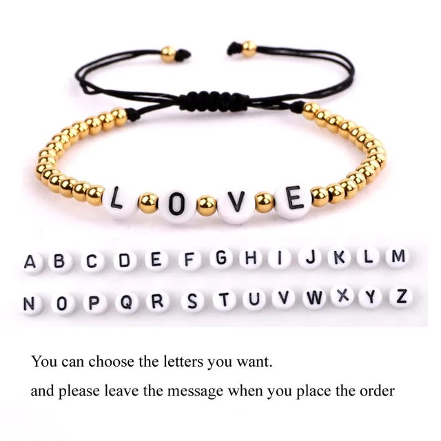 Fashion Beads Women Men Jewelry New Design Small 4mm Gold Stainless Steel Beads DIY Letters Inspired Bracelet Women Men White1