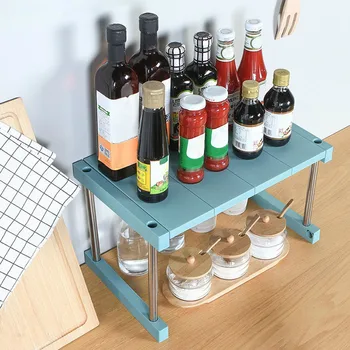 

Newly Kitchen Cabinet Counter Shelf Organizer Expandable Stackable for Dish Sauce VA88