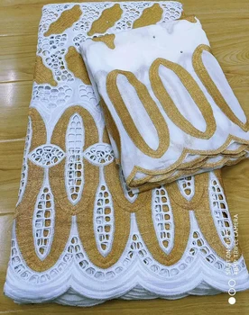 

2+5yards swiss voile lace in switzerland african lace fabric wedding white+gold swiss lace fabric cotton fabric for dress JC-A45