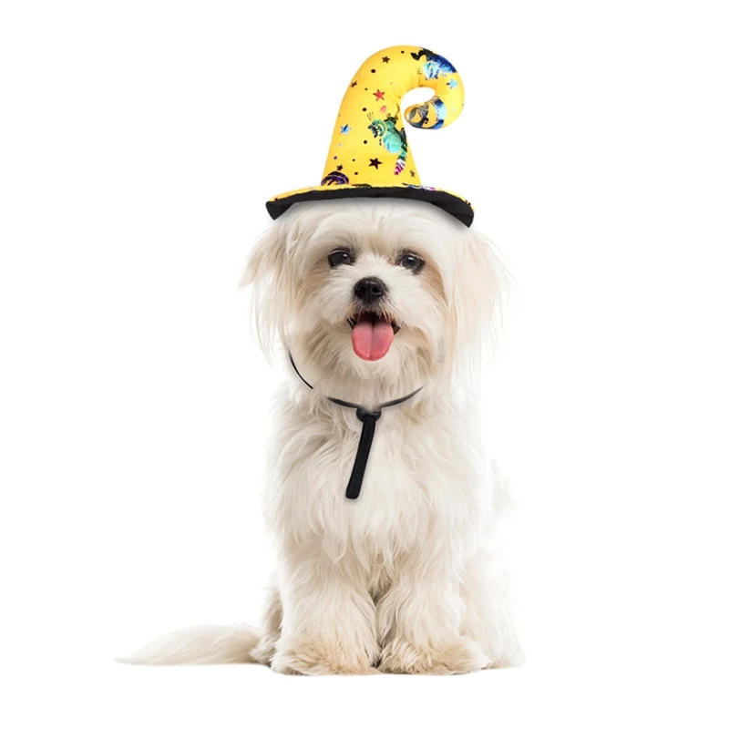 Шляпа ведьма для домашних животных Желтый Хэллоуин Карнавальный головной убор для собак Забавный костюм для домашних животных декоративные шляпы для домашних животных праздничные наряды Аксессуары