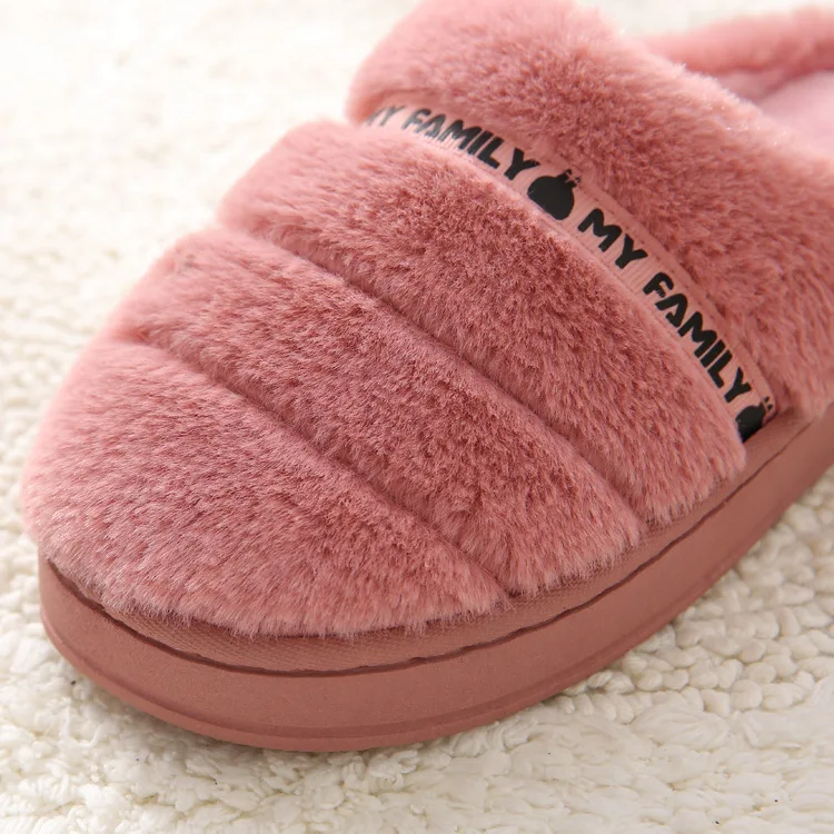 

New Style Winter Couples Parent And Child-Household Cotton Slippers Anti-slip Thick Bottom Warm Imitation Rabbit Plush Slipper F