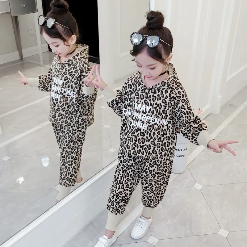 

2020 Spring Girls Leopord Pattern Set Big Boy Fashionable Two-Piece Set Korean-style Loose-Fit CHILDREN'S Suit Spring And Autumn