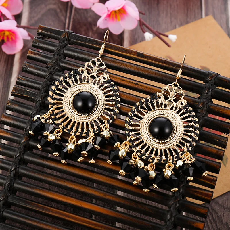 

National style ancient ways the new oil tassel feather earrings female long drop earrings accessories fashion Jewelrys