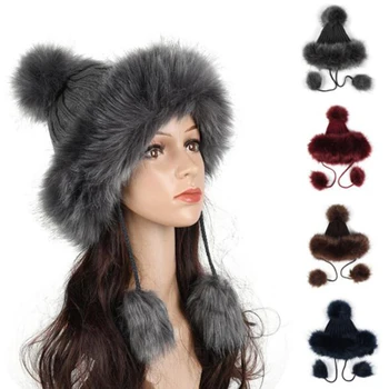 

Winter Hats for Women Bomber Hats with Fur Ball Super Warm Women's Hat Knitted Pompom Solid Ladies Fashion Gorros Caps