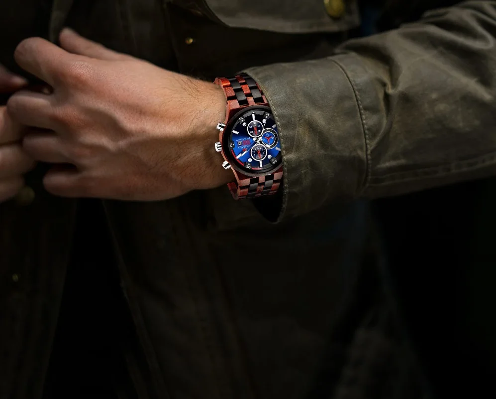 

Hot style watch wood watches with wooden large dial multi-function sport watches