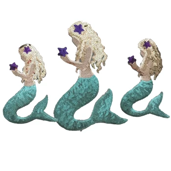 

1 Set( 1 Large+2 Small)Mermaid Sequined Iron on Patches for Clothes Bags DIY Sewing Large Sea-maid Sequins Applique Patch