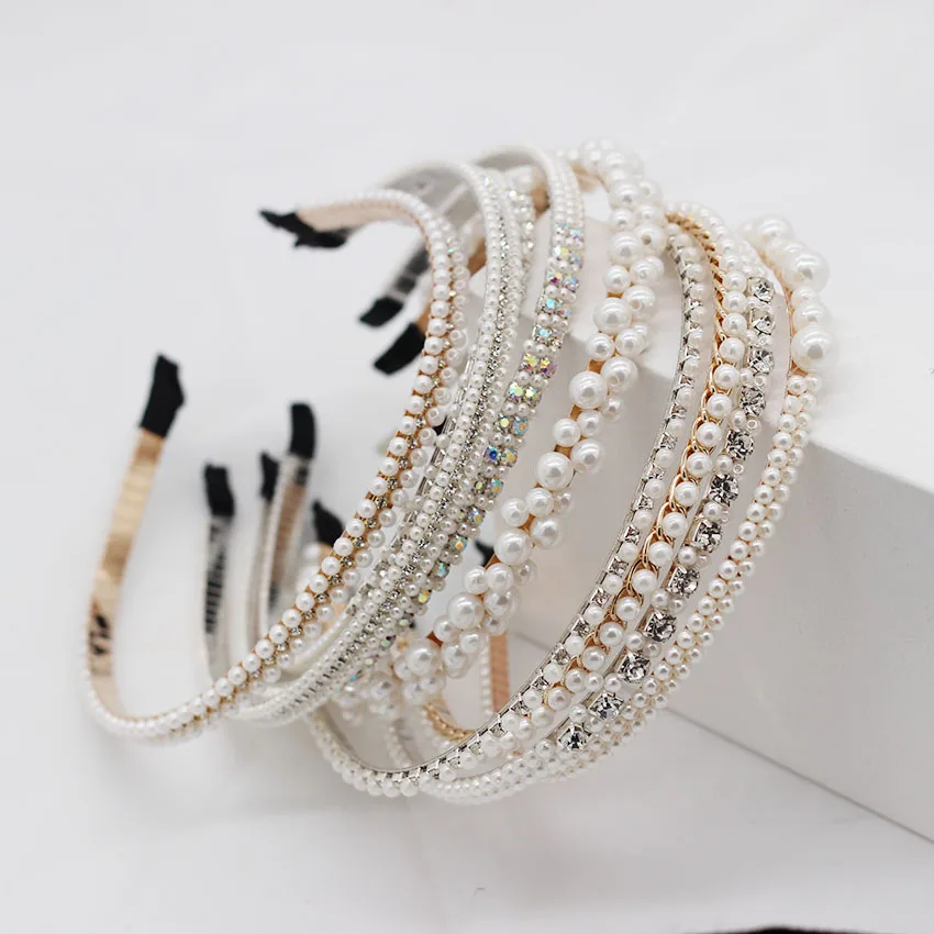 New fashion Korean rhinestone pearl fine section wild casual headband bridal hair accessories 799