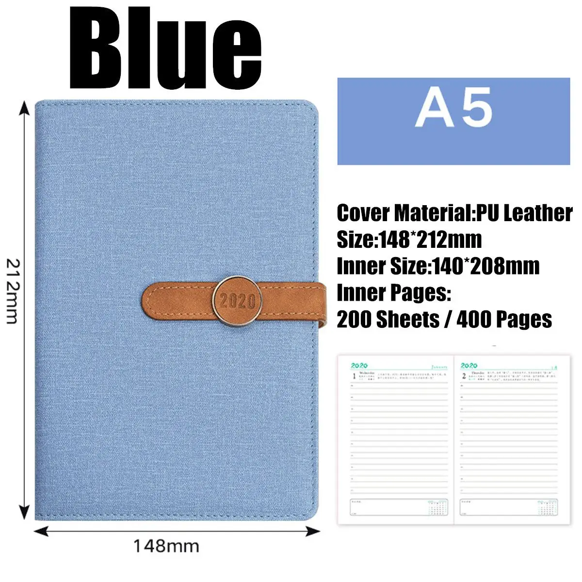 A5 Soft Cover Spiral Ring Planner Notebook Agenda Hardcover Notebook Weekly Schedule Leather Agenda Diary Notebook - Цвет: Синий