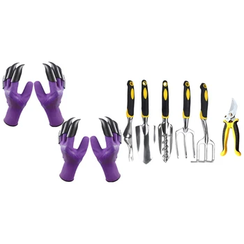 

1 Pair Gardening Elves Gloves Necessary & 6Pcs Garden Shovel Spade Fork Transplanting Digging Tools