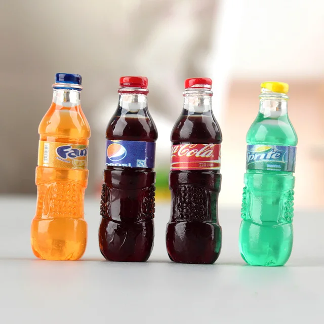 4PCS 1:12 Scale Cute Mini Coke Dollhouse Miniature Beverage Bottle Soda Drink Pretend Play Food Toy Kitchen Accessories 1