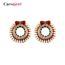 Carvejewl Рождественский подарок красочный бант венок Эмаль серьги-гвоздики с кристаллами Стразы для модных женщин милые серьги Роскошные вечерние