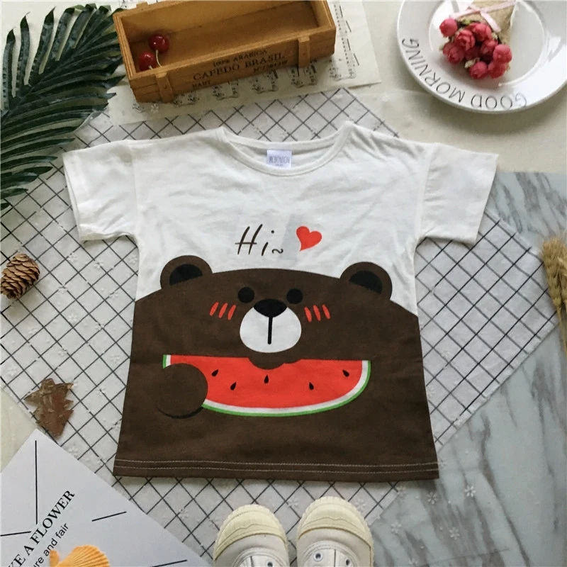 

Tonytaobaby Summer New Boys and Girls Eat Watermelon Print T-shirt Short Sleeve Cotton Top