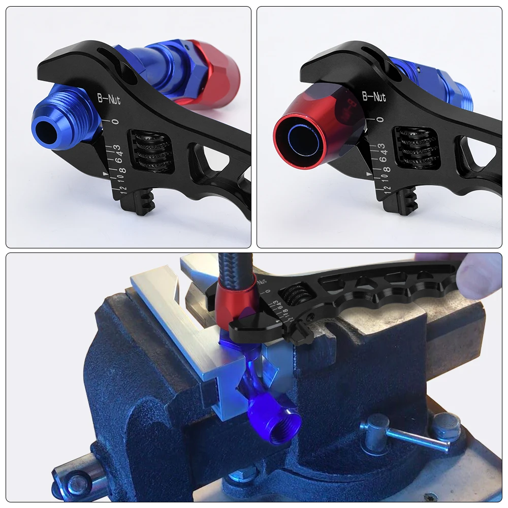 PQY-Adjustable AN 3 4 6 8 10 12 Aluminum WRENCH HOSE Fitting tool aluminum spanner AN3-AN12 PQY-SLW0601 aluminum line clamps