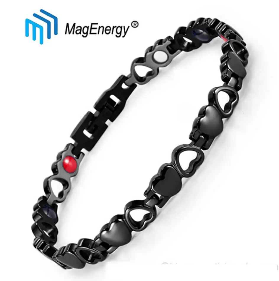 MagEnergy черные магнитные браслеты для женщин неодимовые магниты отрицательные ионы Германий Дальний инфракрасный для рис Биоэнергетический браслет