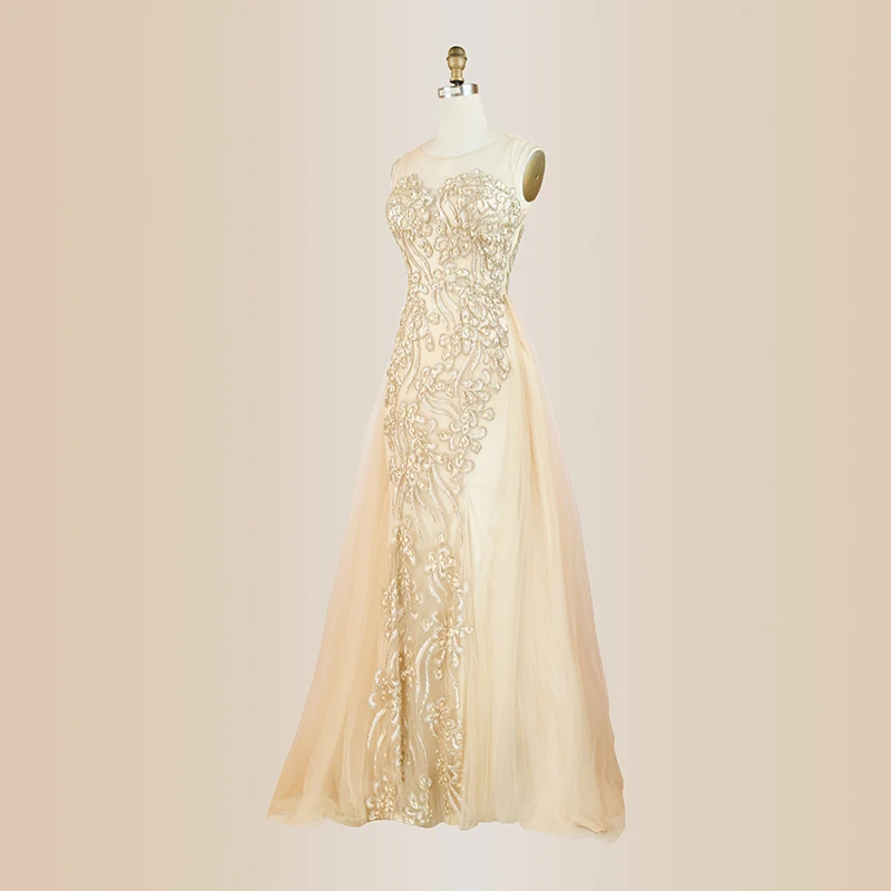 

Vestido Fiesta Largo Gold Bling Evening Dresses Champagne Sequined A-line Elegant Beaded Prom Gowns Long Sleeve Vestido De Festa