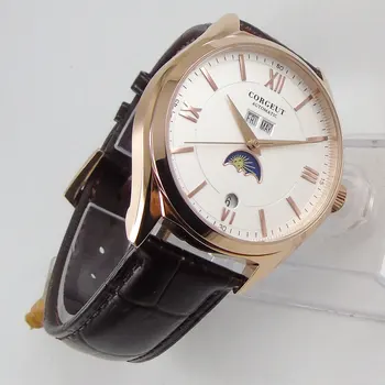 

40mm corgeut Weiß Dial Month Date Rose Golden Automatic Movement mens Watch