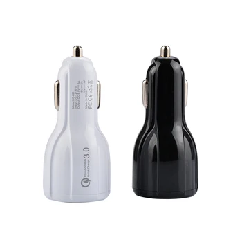 

100pcs 3.1A QC3.0 Dual USB Car Quick Charger Adapter BLUE LED light 2USB QC 3.0 Fast car Charging For iPhone Samsung huawei