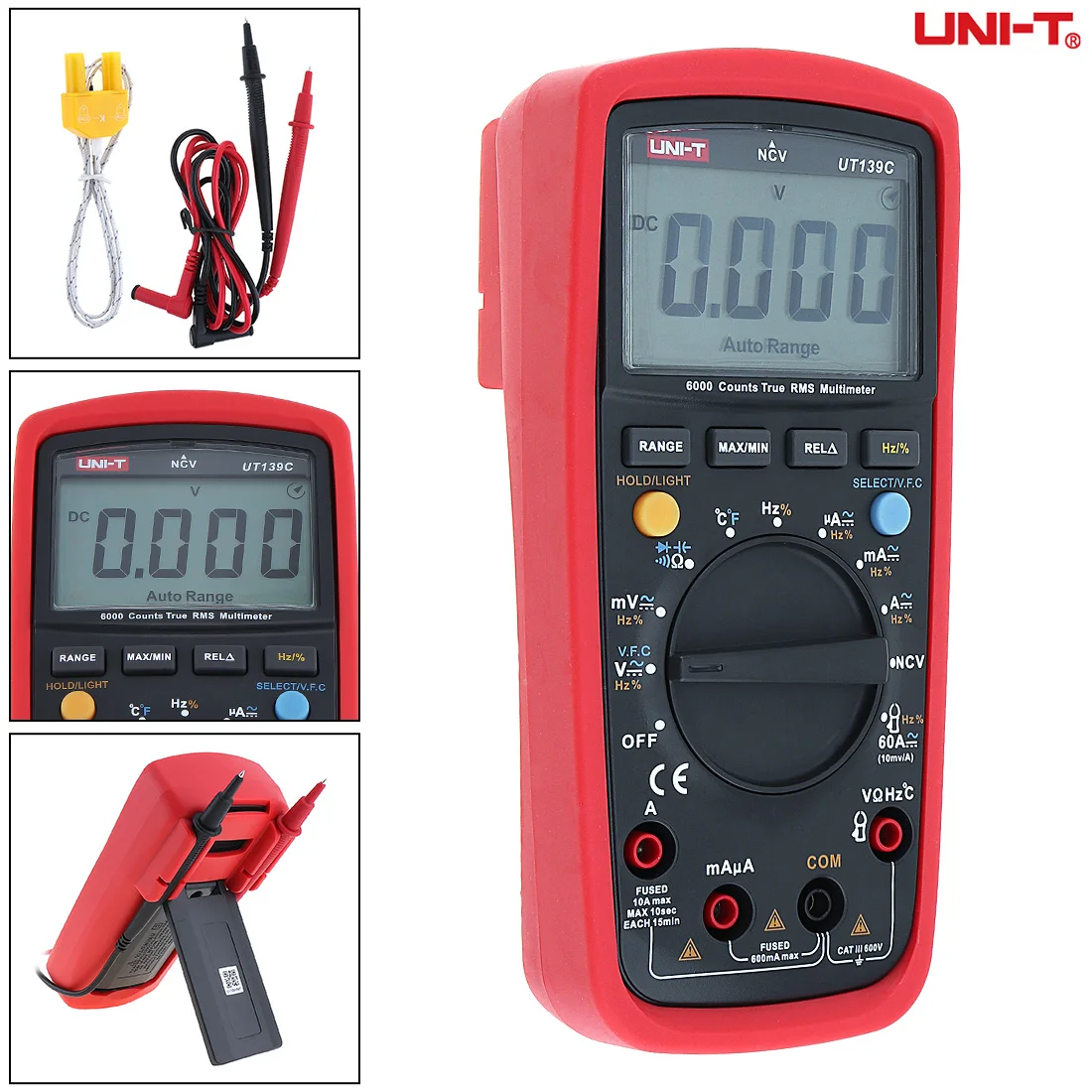 

UNI-T UT139C 5999 Counts LCD Display True RMS Digital Multimeter with Backlight Support Automatic Range for Home Circuit Test