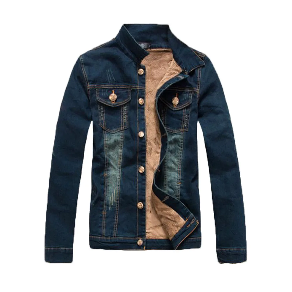 Mens Winter Jean Jackets Outerwear Warm Denim Coats New Men Casual Wool Liner Thicker Fleece Winter Denim Bomber Jackets