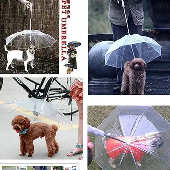 

Fashion Transparent Lovely Dog Cat Umbrella With Built-in Pets Leash Puppy Dry in Rain Snow Casual Outdoor Travel Walk