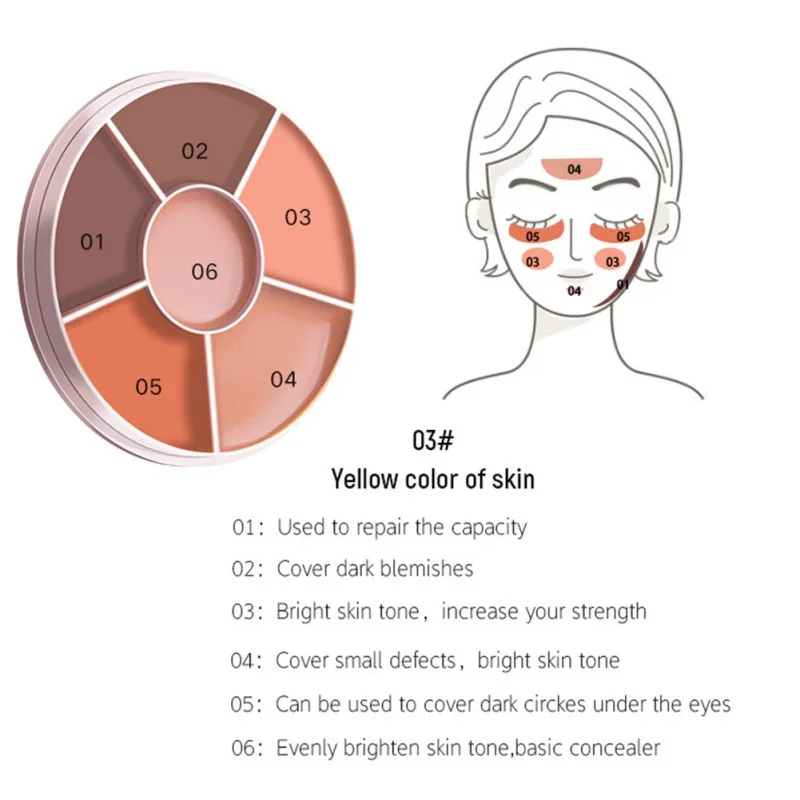 6 цветов крем для макияжа лица осветляет цвет кожи покрытие пятен водонепроницаемый макияж для лица Палитра