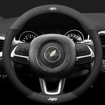 

For Jeep 3D Laser Printing Logo Cow Leather Car Steering Wheel Cover Fit Wrangler Compass Grand Cherokee Renegade Patriot