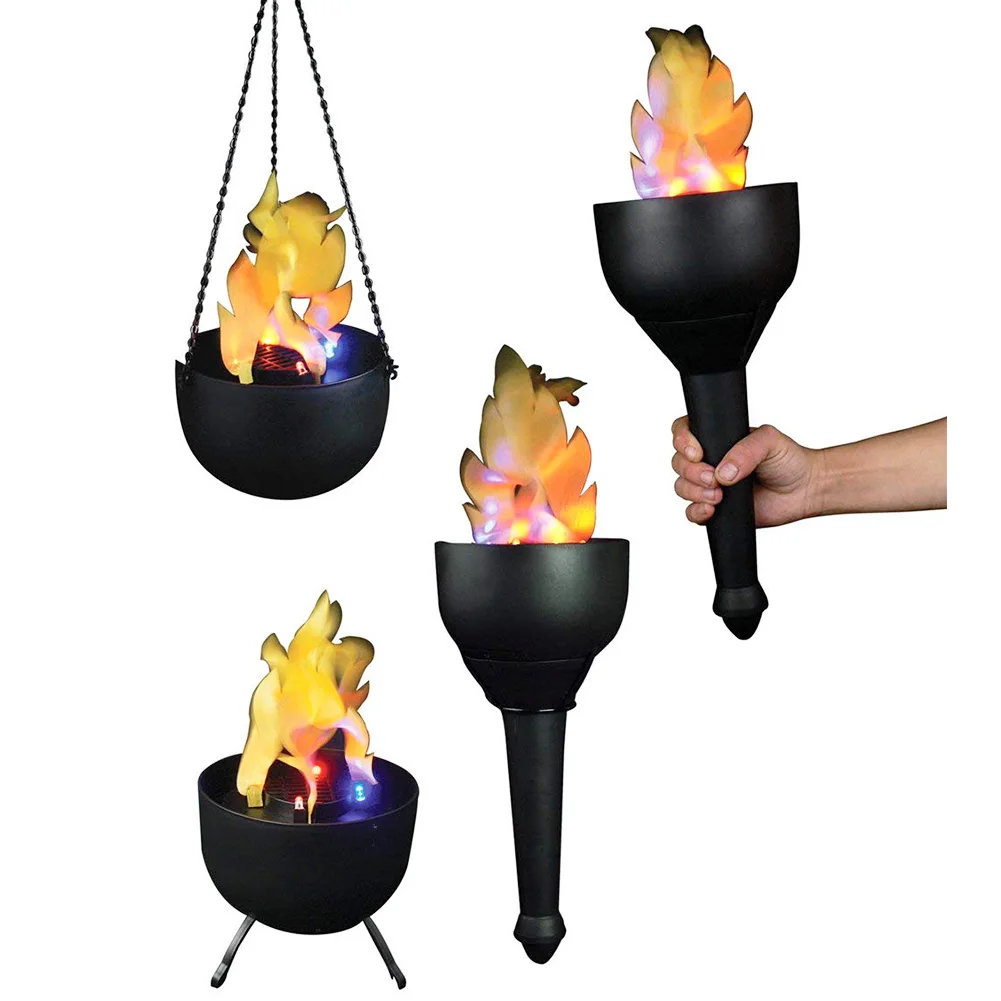 

Electronic Handhold Led Burning Torch Halloween Bonfire Flame Lamp Decoration Party Hanging Fake Fire 4 In 1 Photoelectric