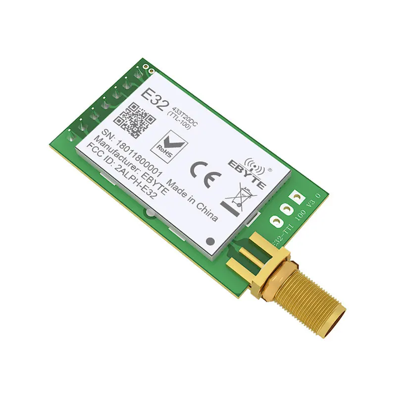 LoRA-módulo de RF UART, transmisor y receptor de largo alcance, 3km, 433MHz, 20dBm, SMA-K de antena V8