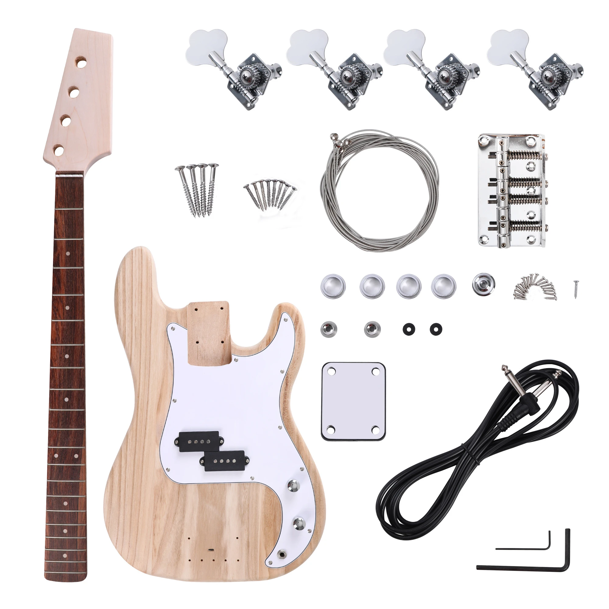Kit de bajo eléctrico con cuerpo de Paulownia, golpeador, electrónica, de de arce y Fre de palisandro, DIY|Guitarra| - AliExpress
